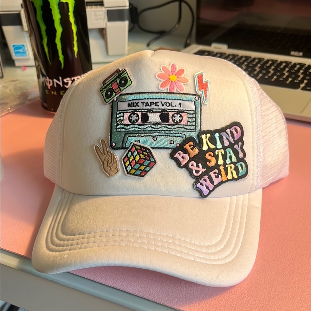 Trendy White Graphic Trucker Hat